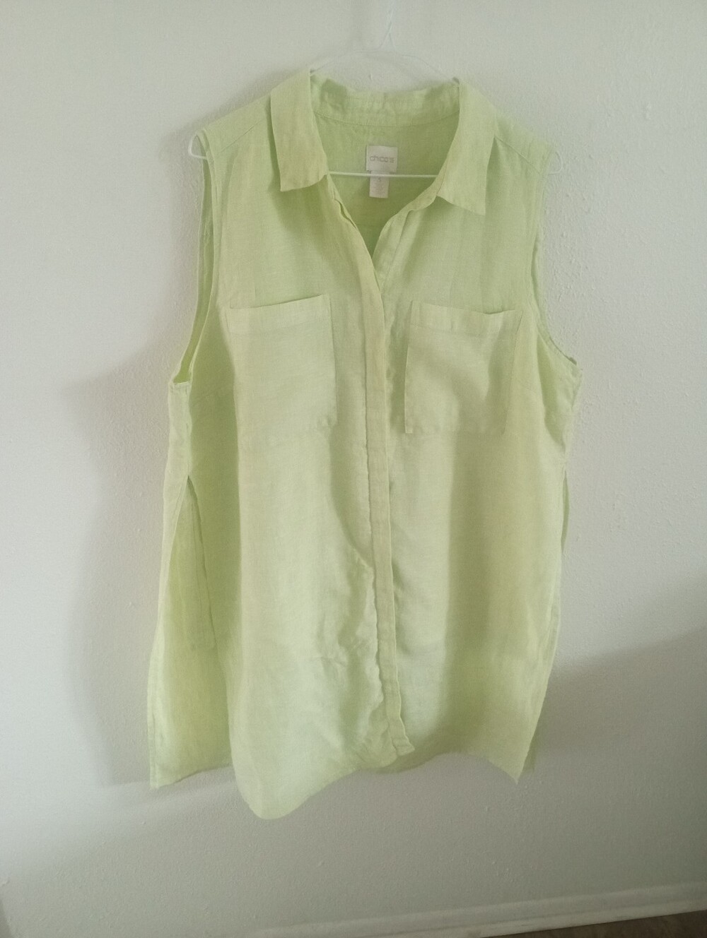CHICO'S Linen Sleeveless Button Down Tunic Top/Dress In Lime | XL - Picture 4 of 13
